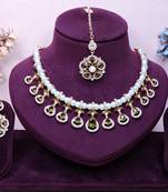 Green rose gold premium designer american diamond and stone work necklace set