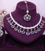 Blue rose gold premium designer american diamond and stone work necklace set