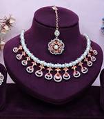 Pink rose gold premium designer american diamond and stone work necklace set