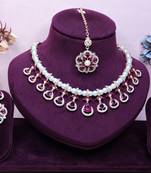 Purple rose gold premium designer american diamond and stone work necklace set