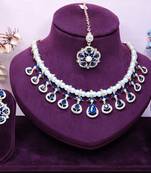 Blue rose gold premium designer american diamond and stone work necklace set