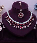 Pink rose gold premium designer american diamond and stone work necklace set