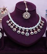 White rose gold premium designer american diamond and stone work necklace set