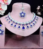 Blue rhodium premium designer american diamond and stone work necklace set