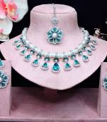 Green rhodium premium designer american diamond and stone work necklace set