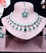 Green rhodium premium designer american diamond and stone work necklace set