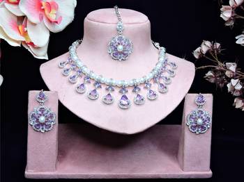 Purple rhodium premium designer american diamond and stone work necklace set 1