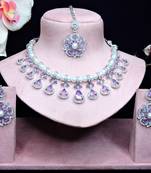 Purple rhodium premium designer american diamond and stone work necklace set