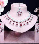 Maroon rhodium premium designer american diamond and stone work necklace set