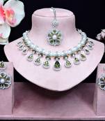 Green rhodium premium designer american diamond and stone work necklace set