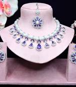 Blue rhodium premium designer american diamond and stone work necklace set