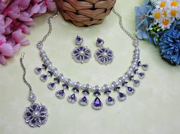 Blue rhodium premium designer american diamond and stone work necklace set 2