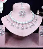 Pink rhodium premium designer american diamond and stone work necklace set