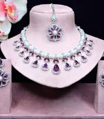 Purple rhodium premium designer american diamond and stone work necklace set