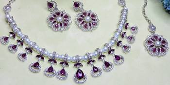 Purple rhodium premium designer american diamond and stone work necklace set 3