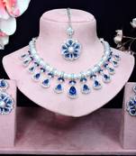 Blue rhodium premium designer american diamond and stone work necklace set