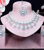 White rhodium premium designer american diamond and stone work necklace set