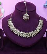 Gold yellow gold premium designer american diamond and stone work necklace set