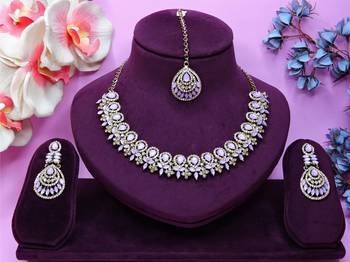 Purple yellow gold premium designer american diamond and stone work necklace set 1
