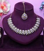 Purple yellow gold premium designer american diamond and stone work necklace set