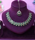 Green yellow gold premium designer american diamond and stone work necklace set