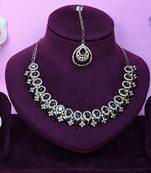 Blue yellow gold premium designer american diamond and stone work necklace set
