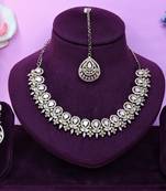 Pink yellow gold premium designer american diamond and stone work necklace set