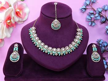 Green yellow gold premium designer american diamond and stone work necklace set 1