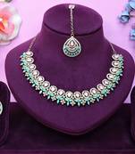 Green yellow gold premium designer american diamond and stone work necklace set