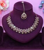 Purple yellow gold premium designer american diamond and stone work necklace set