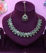 Blue yellow gold premium designer american diamond and stone work necklace set