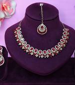 Pink yellow gold premium designer american diamond and stone work necklace set