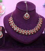 Red yellow gold premium designer american diamond and stone work necklace set