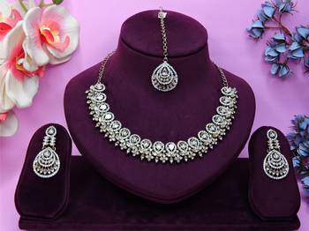 White yellow gold premium designer american diamond and stone work necklace set 1