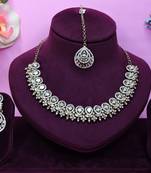 White yellow gold premium designer american diamond and stone work necklace set
