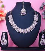 Purple rhodium premium designer american diamond and stone work necklace set