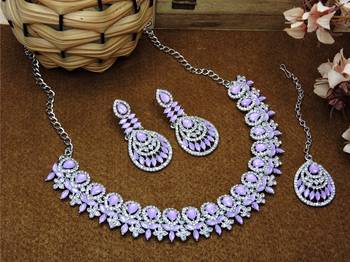 Purple rhodium premium designer american diamond and stone work necklace set 2