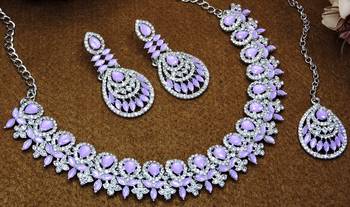 Purple rhodium premium designer american diamond and stone work necklace set 3