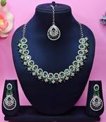 Green rhodium premium designer american diamond and stone work necklace set