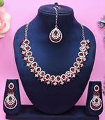 Maroon rhodium premium designer american diamond and stone work necklace set