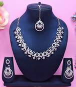 Blue rhodium premium designer american diamond and stone work necklace set