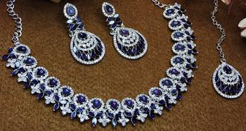 Blue rhodium premium designer american diamond and stone work necklace set 3