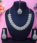 Green rhodium premium designer american diamond and stone work necklace set