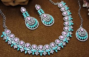 Green rhodium premium designer american diamond and stone work necklace set 2