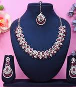 Purple rhodium premium designer american diamond and stone work necklace set