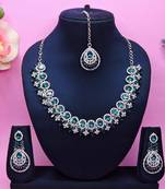 Blue rhodium premium designer american diamond and stone work necklace set