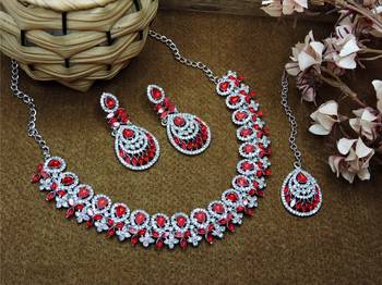 Red rhodium premium designer american diamond and stone work necklace set 2