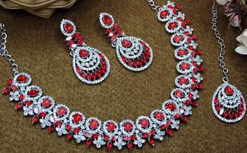 Red rhodium premium designer american diamond and stone work necklace set 3