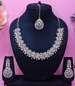 White rhodium premium designer american diamond and stone work necklace set