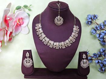 Gold yellow gold premium designer american diamond and stone work necklace set 1